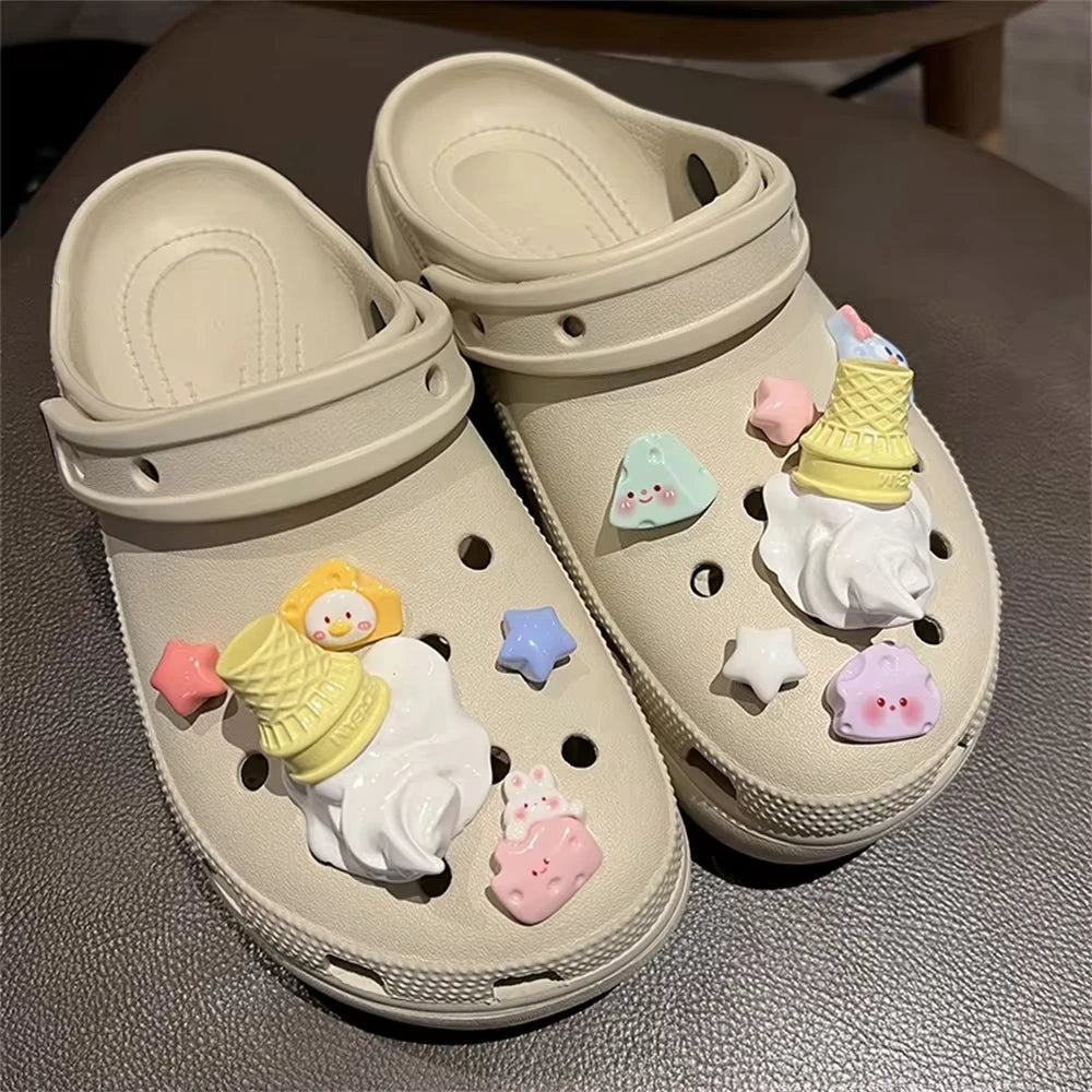 2024 Funny Ice Cream Charms For Clog Shoe Decoration Diy Detachable Clog Accessory, Creative Summer Footwear Decoration