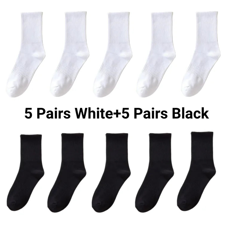 5/7/10 Pairs Solid Color Sports Socks High Elasticity Unisex Casual Breathable Socks for Office Sneakers Work All Seasons