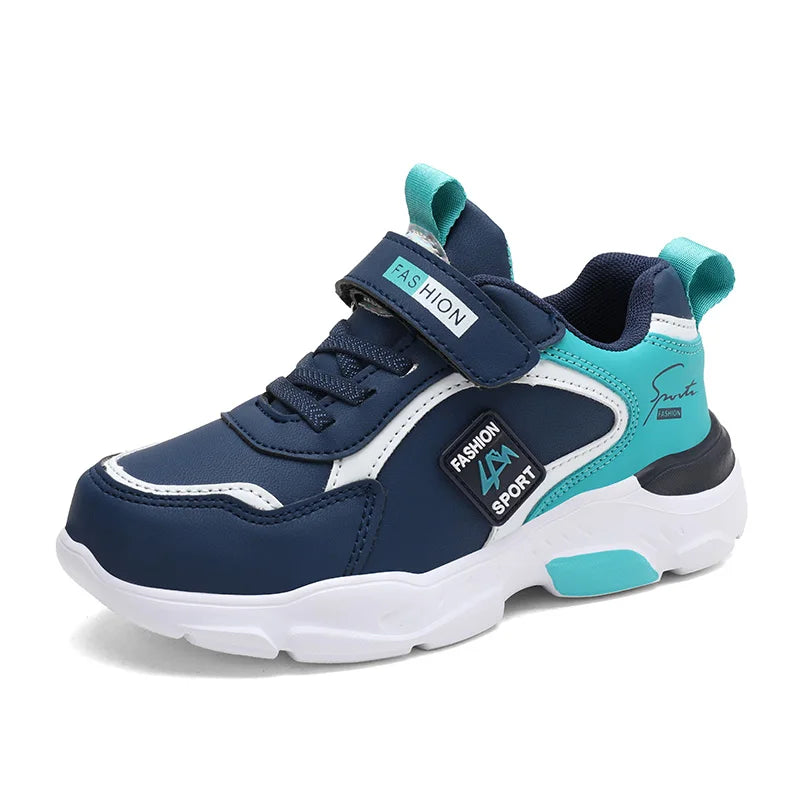 Autumn and Winter Children's Shoes, Boys' Sneakers, Leather Surface, Breathable, Non-Slip, Versatile Sports Shoes for Middle-Aged and Older Children and Primary School Students