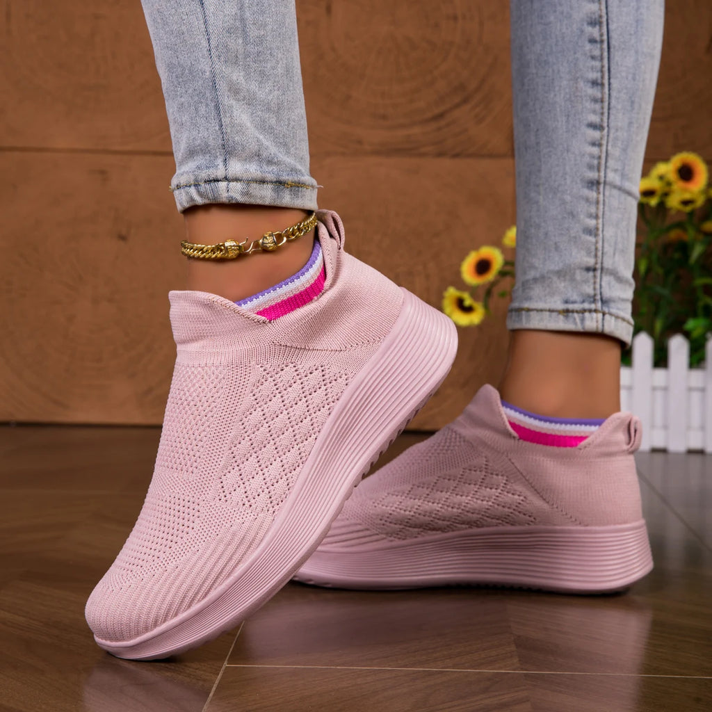 2025 Women's Casual Sneakers Shoes Fashion Fly Knitting Breathable Mesh Elevator Shoes Slip On Shoes Unsiex Loafers Large Size