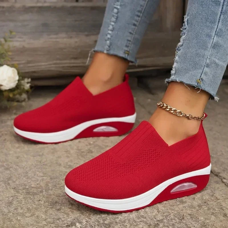2025 New Fashion Women Mesh Breathable Vulcanized Sneakers Woman Platform Solid Color Casual Shoes Ladies Wedges Walking Shoes