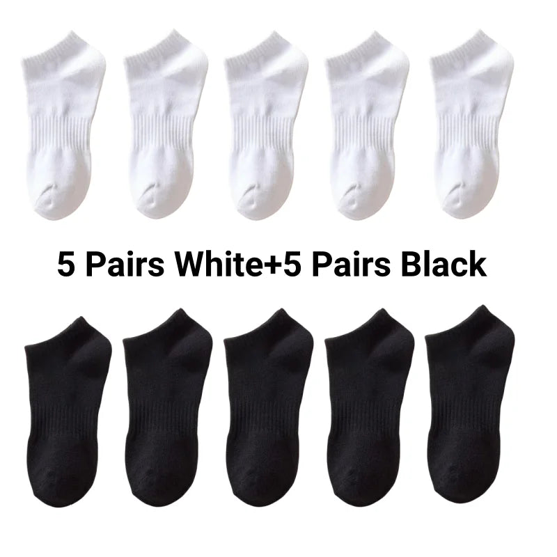 5/7/10 Pairs Solid Color Sports Socks High Elasticity Unisex Casual Breathable Socks for Office Sneakers Work All Seasons