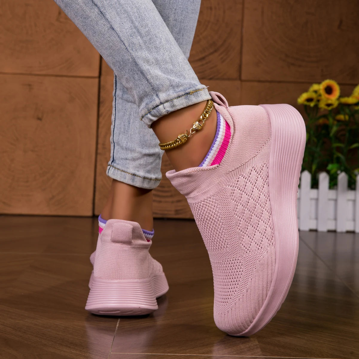 2025 Women's Casual Sneakers Shoes Fashion Fly Knitting Breathable Mesh Elevator Shoes Slip On Shoes Unsiex Loafers Large Size