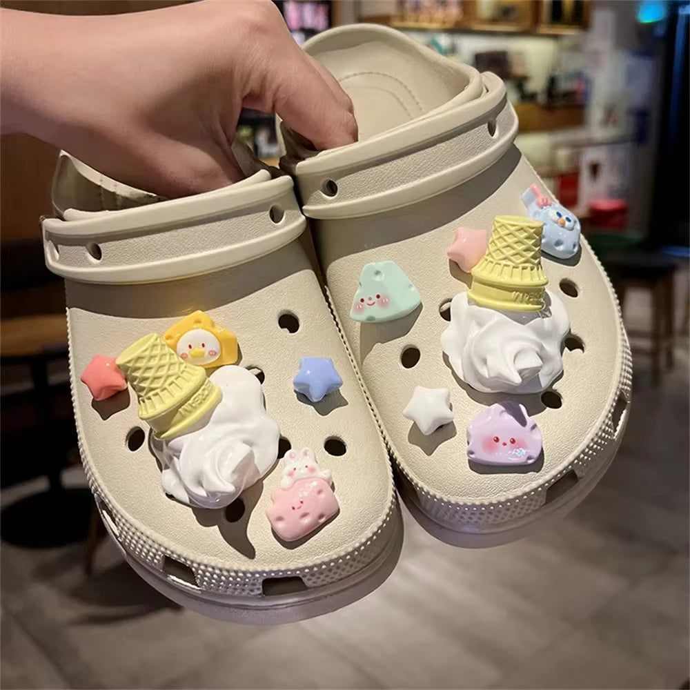 2024 Funny Ice Cream Charms For Clog Shoe Decoration Diy Detachable Clog Accessory, Creative Summer Footwear Decoration