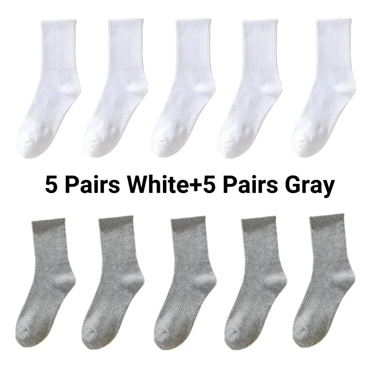 5/7/10 Pairs Solid Color Sports Socks High Elasticity Unisex Casual Breathable Socks for Office Sneakers Work All Seasons