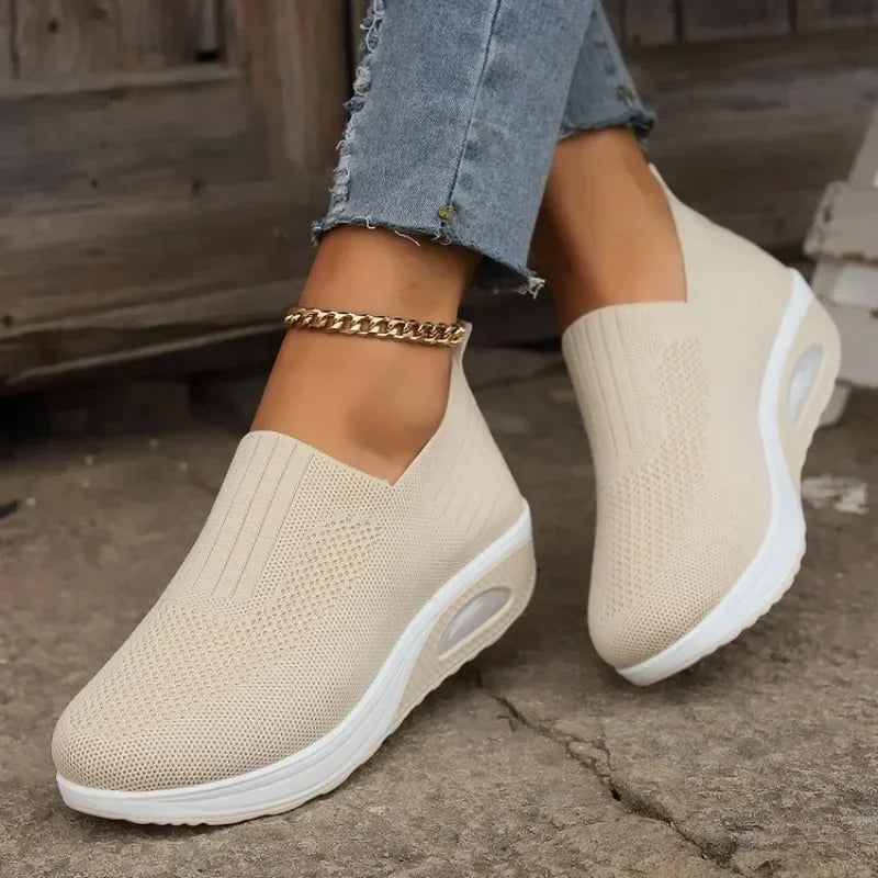 2025 New Fashion Women Mesh Breathable Vulcanized Sneakers Woman Platform Solid Color Casual Shoes Ladies Wedges Walking Shoes