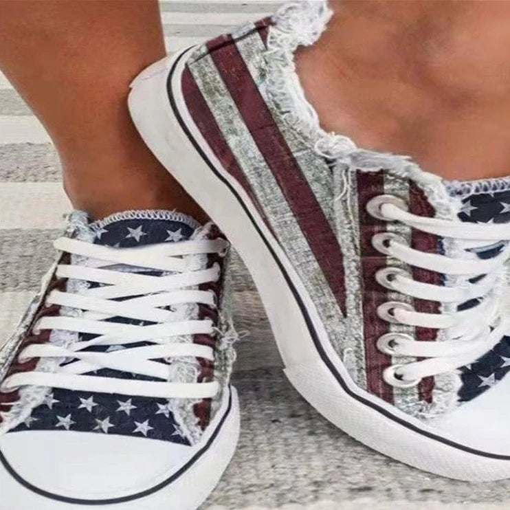 2022 New Women Comfortable  Denim Canvas Flats Flower Vulcanized Female Summer Fashion Lace-up Sneakers Ladies Casual Shoes