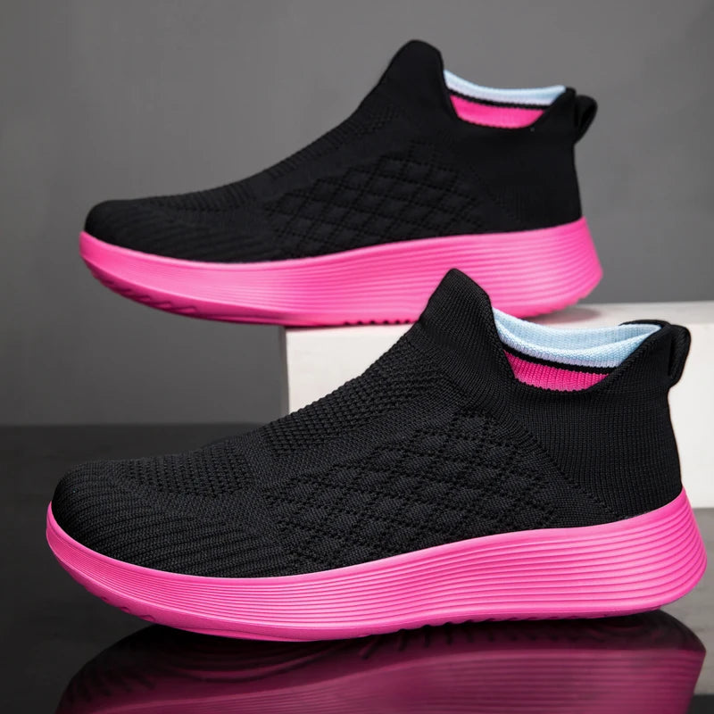 2025 Women's Casual Sneakers Shoes Fashion Fly Knitting Breathable Mesh Elevator Shoes Slip On Shoes Unsiex Loafers Large Size