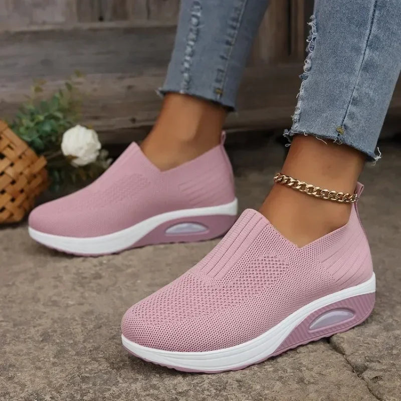 2025 New Fashion Women Mesh Breathable Vulcanized Sneakers Woman Platform Solid Color Casual Shoes Ladies Wedges Walking Shoes