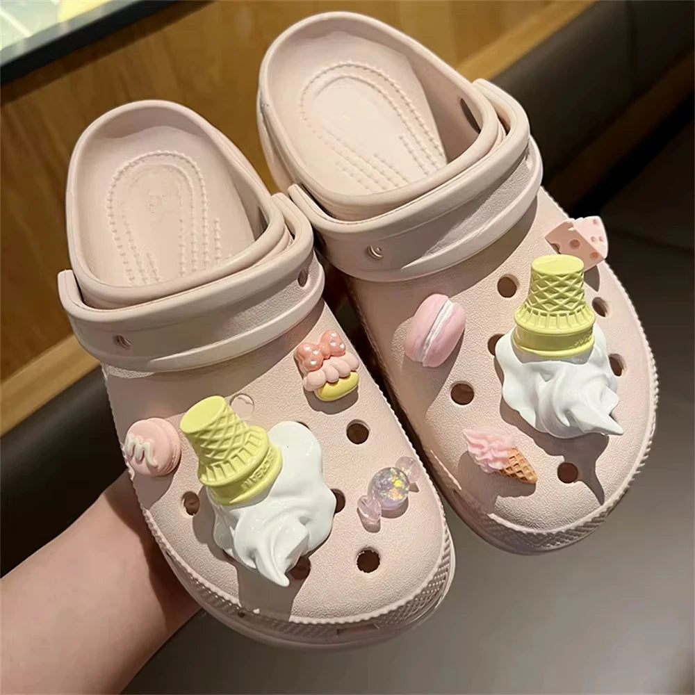 2024 Funny Ice Cream Charms For Clog Shoe Decoration Diy Detachable Clog Accessory, Creative Summer Footwear Decoration