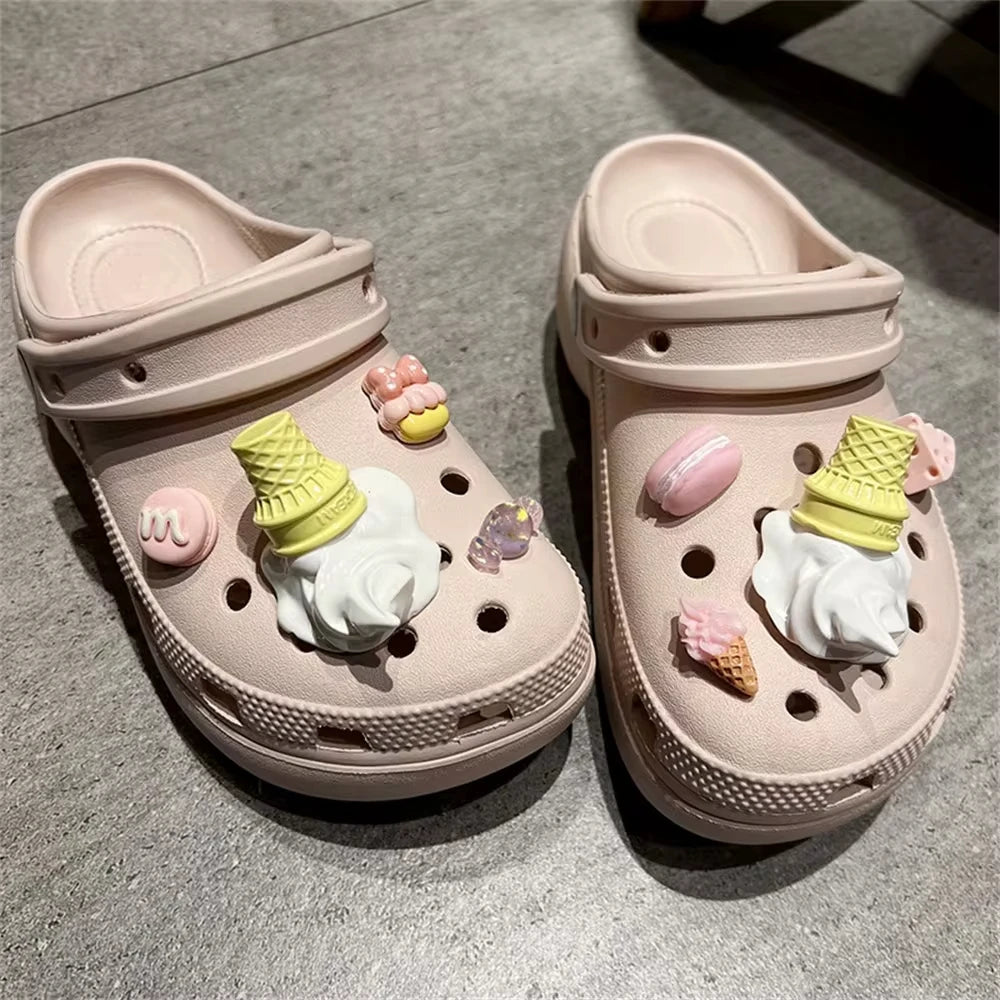 2024 Funny Ice Cream Charms For Clog Shoe Decoration Diy Detachable Clog Accessory, Creative Summer Footwear Decoration