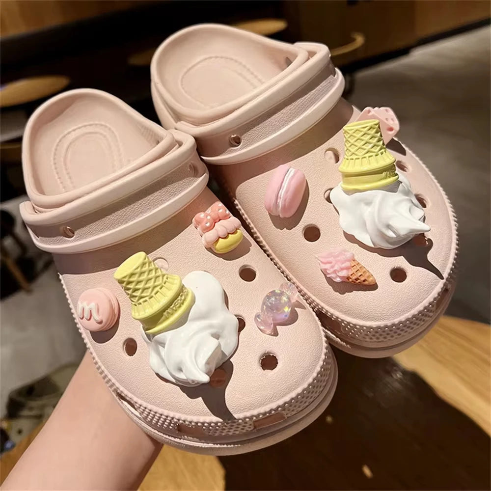 2024 Funny Ice Cream Charms For Clog Shoe Decoration Diy Detachable Clog Accessory, Creative Summer Footwear Decoration