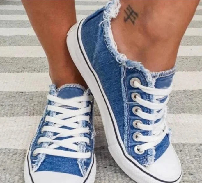 2022 New Women Comfortable  Denim Canvas Flats Flower Vulcanized Female Summer Fashion Lace-up Sneakers Ladies Casual Shoes