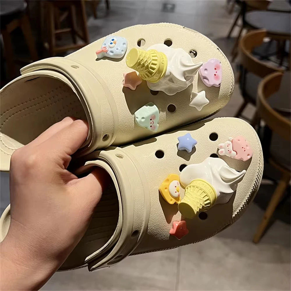 2024 Funny Ice Cream Charms For Clog Shoe Decoration Diy Detachable Clog Accessory, Creative Summer Footwear Decoration