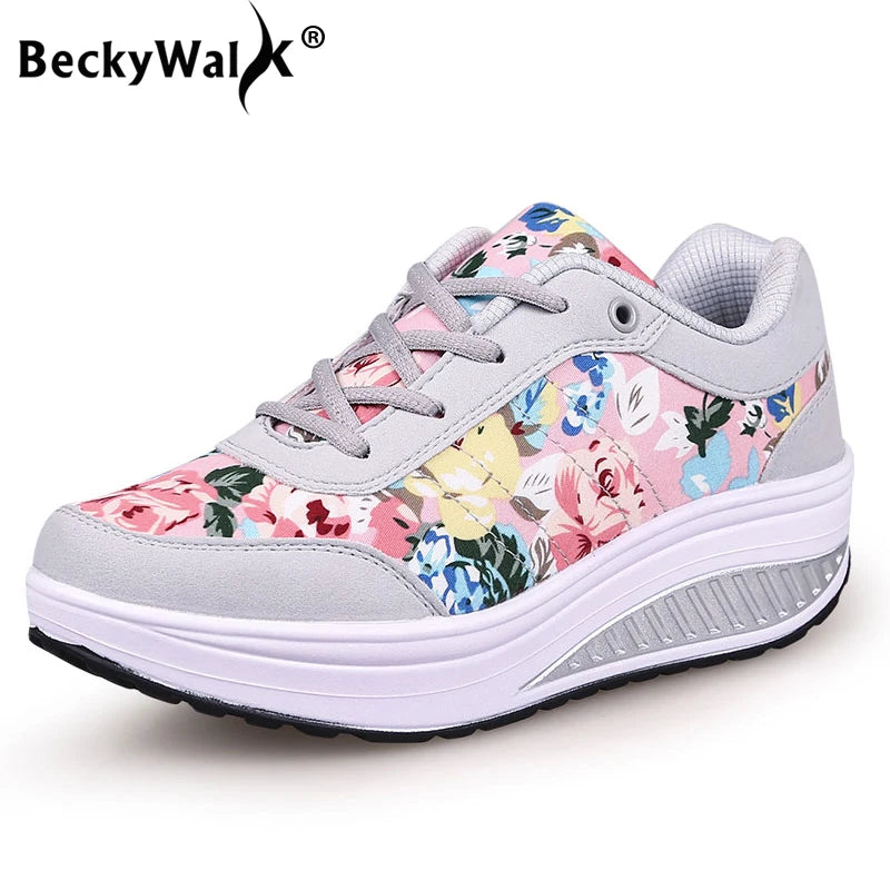 2025 Autumn Women Casual Shoes Fashion Breathable Walking Wedge Shoes Women Sneakers Printed Ladies Shoes Tenis Feminino WSH3302