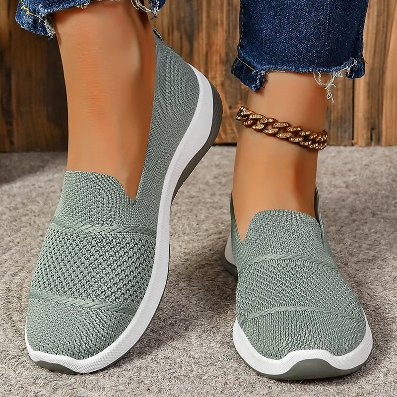 2025 Breathable Wedge Heel Loafers Women Spring Summer Slip On Knitted Sports Shoes Woman Anti Slip Soft Sole Walking Lady Shoes