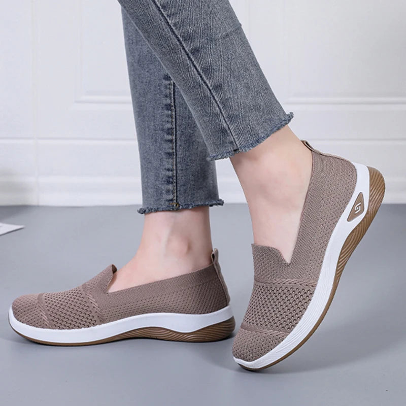 2025 Breathable Wedge Heel Loafers Women Spring Summer Slip On Knitted Sports Shoes Woman Anti Slip Soft Sole Walking Lady Shoes