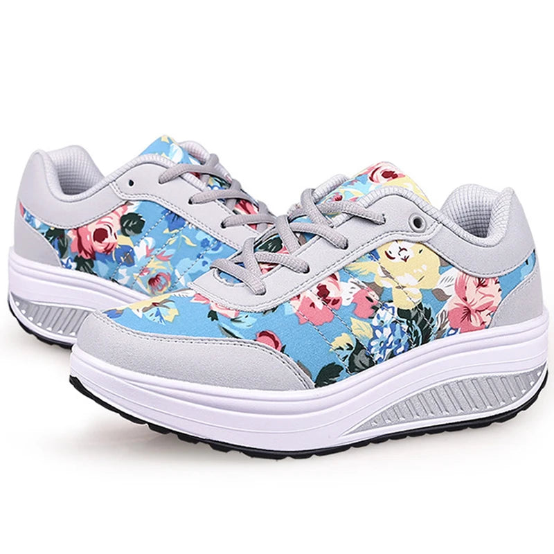 2025 Autumn Women Casual Shoes Fashion Breathable Walking Wedge Shoes Women Sneakers Printed Ladies Shoes Tenis Feminino WSH3302