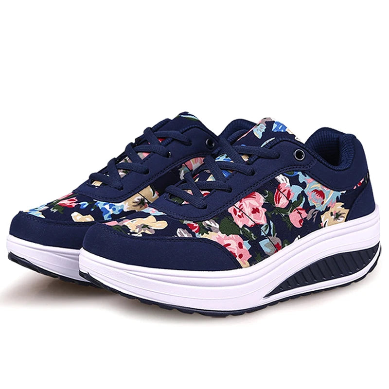 2025 Autumn Women Casual Shoes Fashion Breathable Walking Wedge Shoes Women Sneakers Printed Ladies Shoes Tenis Feminino WSH3302