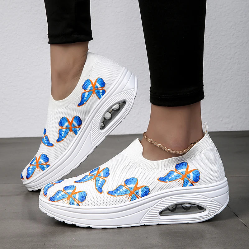 2025 Air Cushion Ladies Casual Sports Shoes Breathable Comfortable Wedge Heel Thick Sole Sneakers Lace-up Walking Shoes 36-42