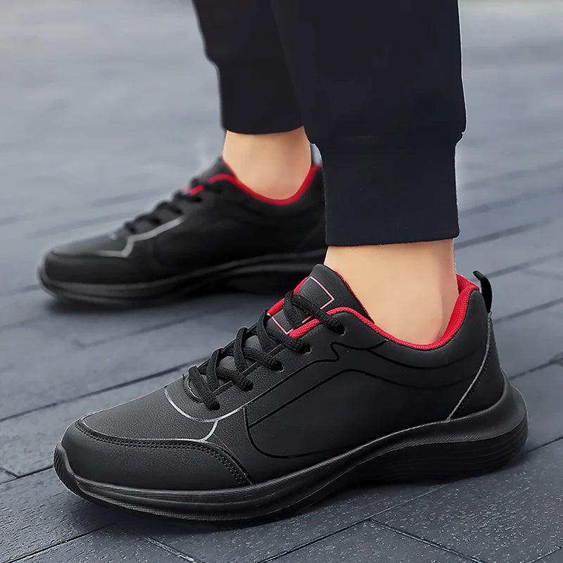 2025 New Lightweight Men Casual Leather Sneakers Non-slip Breathable Male Outdoor Running Shoes Lace Up Soft Sport Shoes