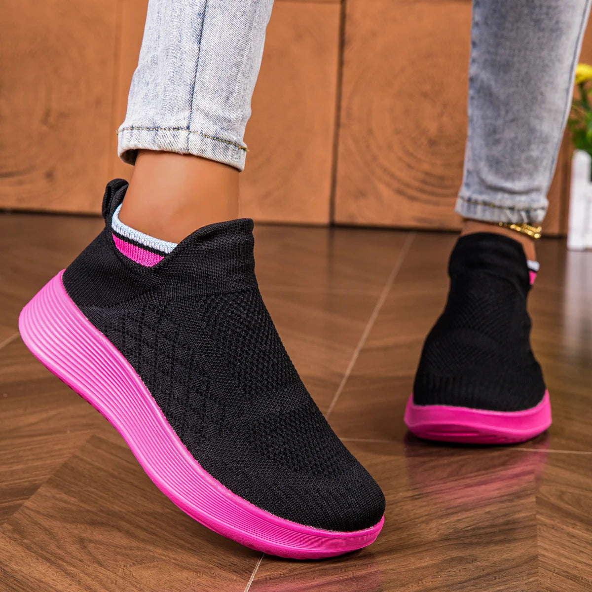 2025 Women's Casual Sneakers Shoes Fashion Fly Knitting Breathable Mesh Elevator Shoes Slip On Shoes Unsiex Loafers Large Size