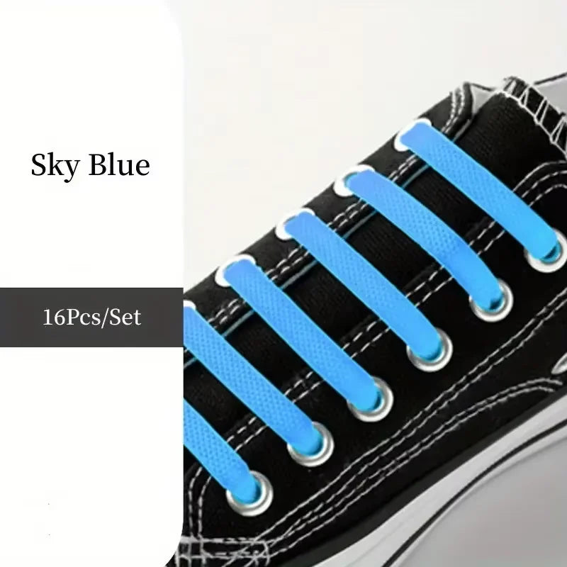 16pcs/pack Elastic No-Tie Silicone Shoelaces - Convenient, Stretchy and Flexible Laces for Sneakers Casual Shoes and Sports Shoe
