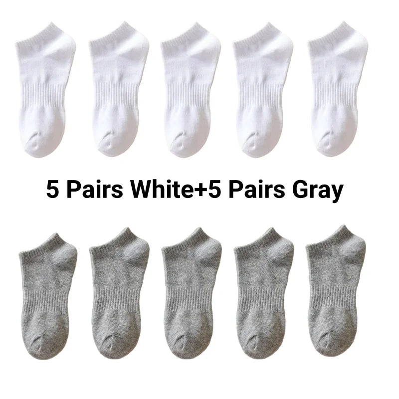 5/7/10 Pairs Solid Color Sports Socks High Elasticity Unisex Casual Breathable Socks for Office Sneakers Work All Seasons