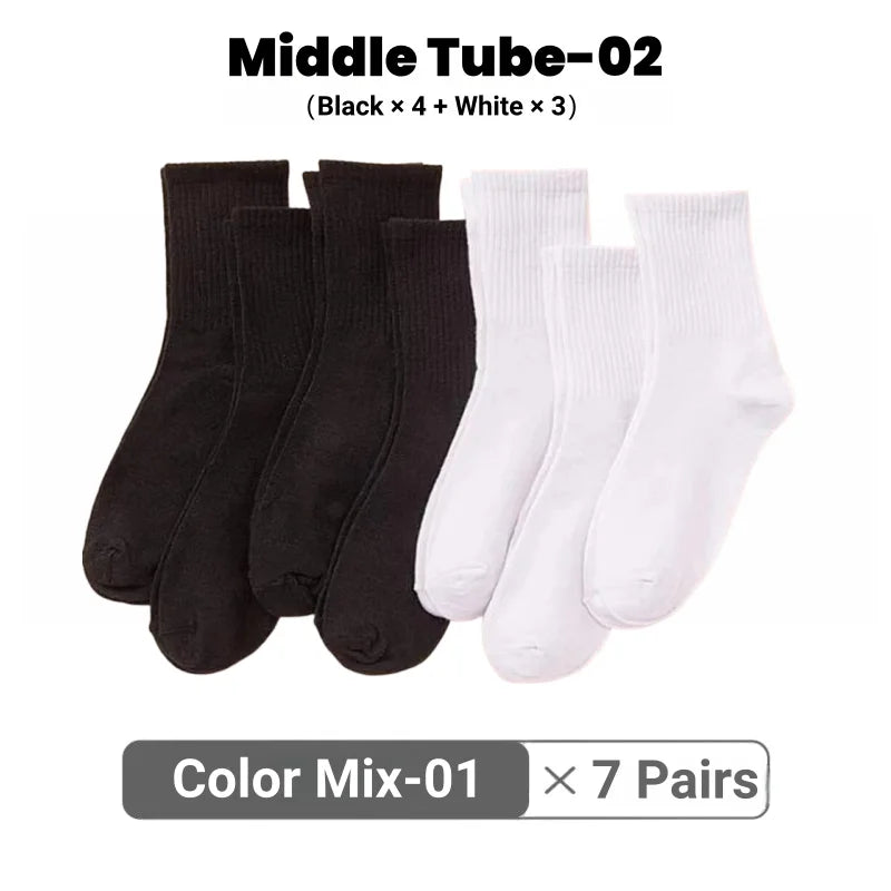 5/7/10 Pairs Solid Color Sports Socks High Elasticity Unisex Casual Breathable Socks for Office Sneakers Work All Seasons