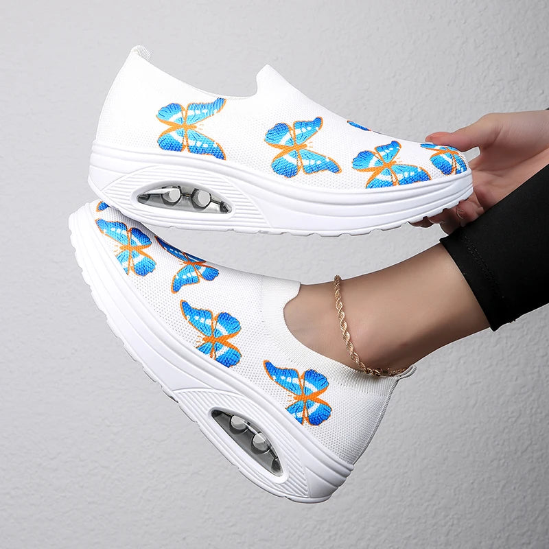 2025 Air Cushion Ladies Casual Sports Shoes Breathable Comfortable Wedge Heel Thick Sole Sneakers Lace-up Walking Shoes 36-42