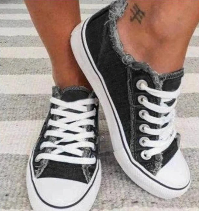 2022 New Women Comfortable  Denim Canvas Flats Flower Vulcanized Female Summer Fashion Lace-up Sneakers Ladies Casual Shoes