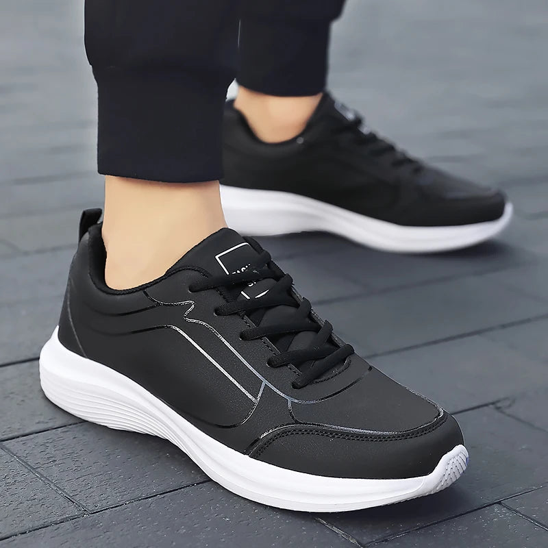 2025 New Lightweight Men Casual Leather Sneakers Non-slip Breathable Male Outdoor Running Shoes Lace Up Soft Sport Shoes