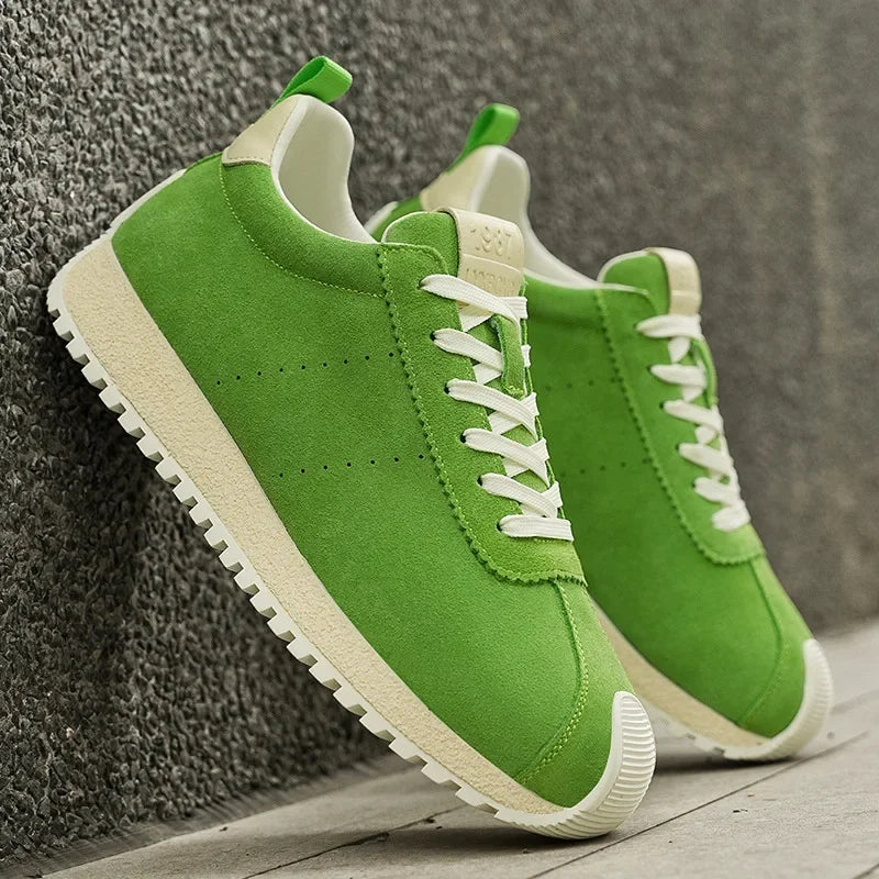 2025 Comfortable Low Cut Suede Leather Green Platform Trainers Sporty Zapatillas Deporte Shoes Retro Men's Casual Sneakers