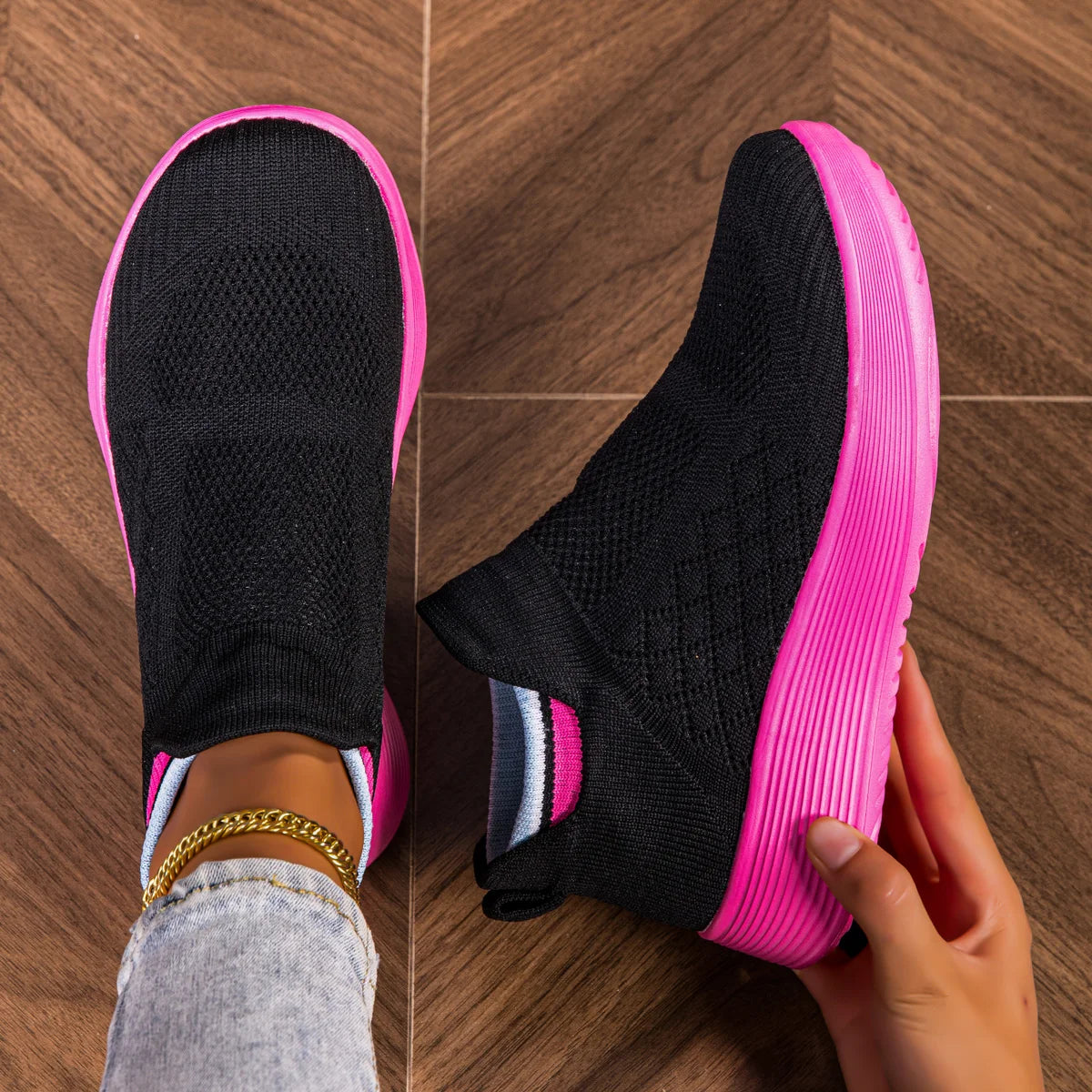 2025 Women's Casual Sneakers Shoes Fashion Fly Knitting Breathable Mesh Elevator Shoes Slip On Shoes Unsiex Loafers Large Size